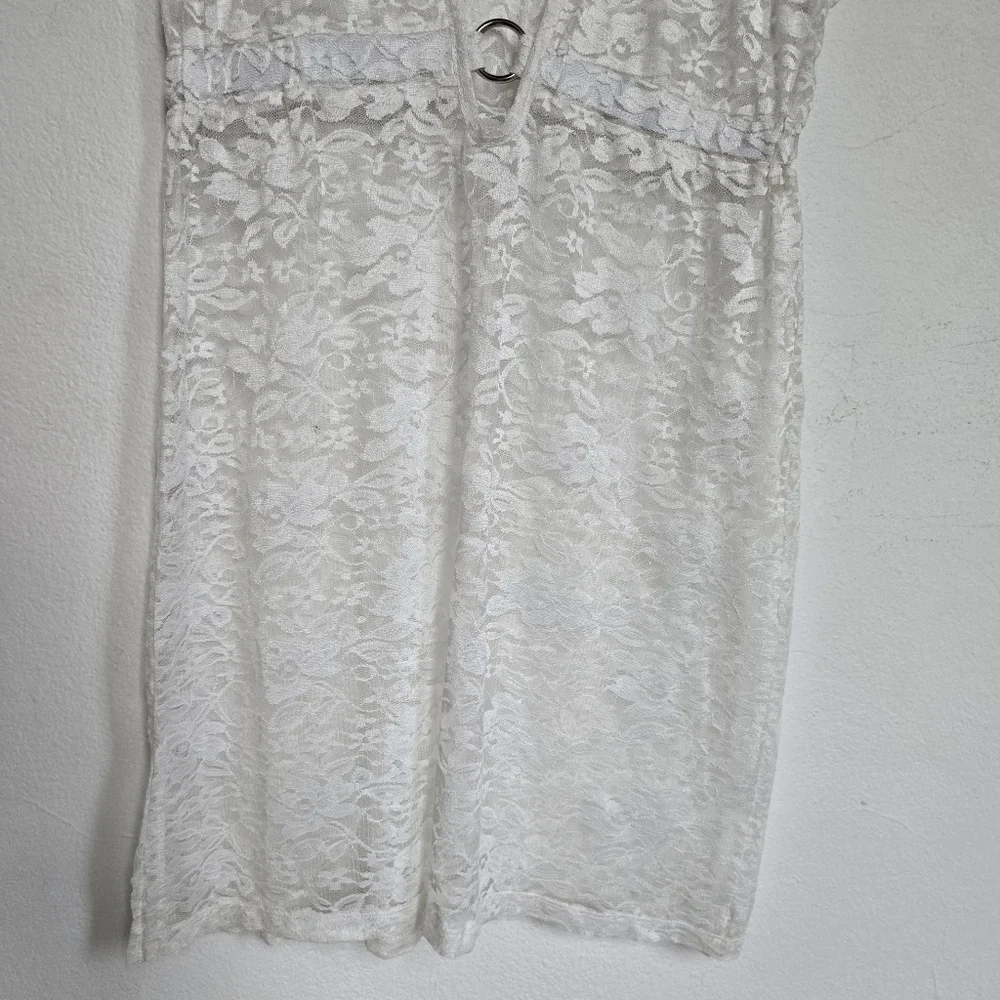 Freckles White Lace Mini Dress Large Boho Cottagecore Beach Cover Up
